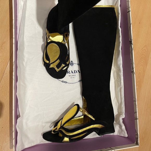 Prada boot sandals suede gold and black size 35 - Picture 4 of 5
